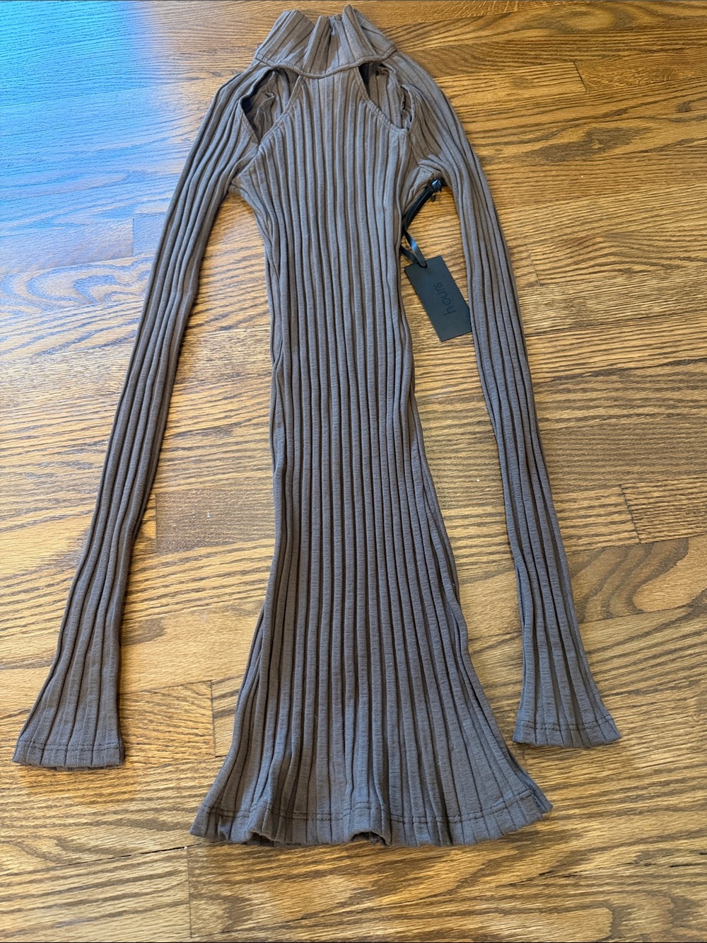 NWT Hours Ribbed Long-Sleeve Mock Neck Dress - Brown Size XXS